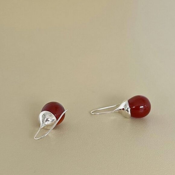 Geegee Carnelian Natural Stone Bell Hook Earring in Sterling Silver - Picture 1 of 5